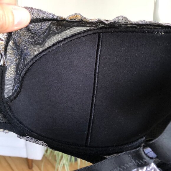 CORIN Lace Padded Bra Floral 34F Black Gray White 3 Hook Closure Underwire 12814 - Picture 4 of 10